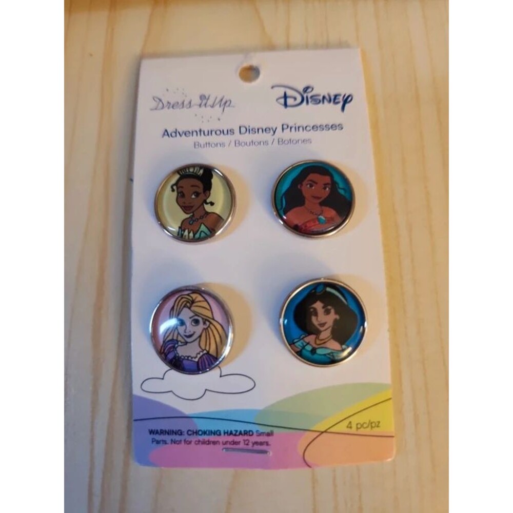Dress It Up Disney Princesses Craft Buttons Moana Tiana Jasmine Rapunzel 4pc NIP